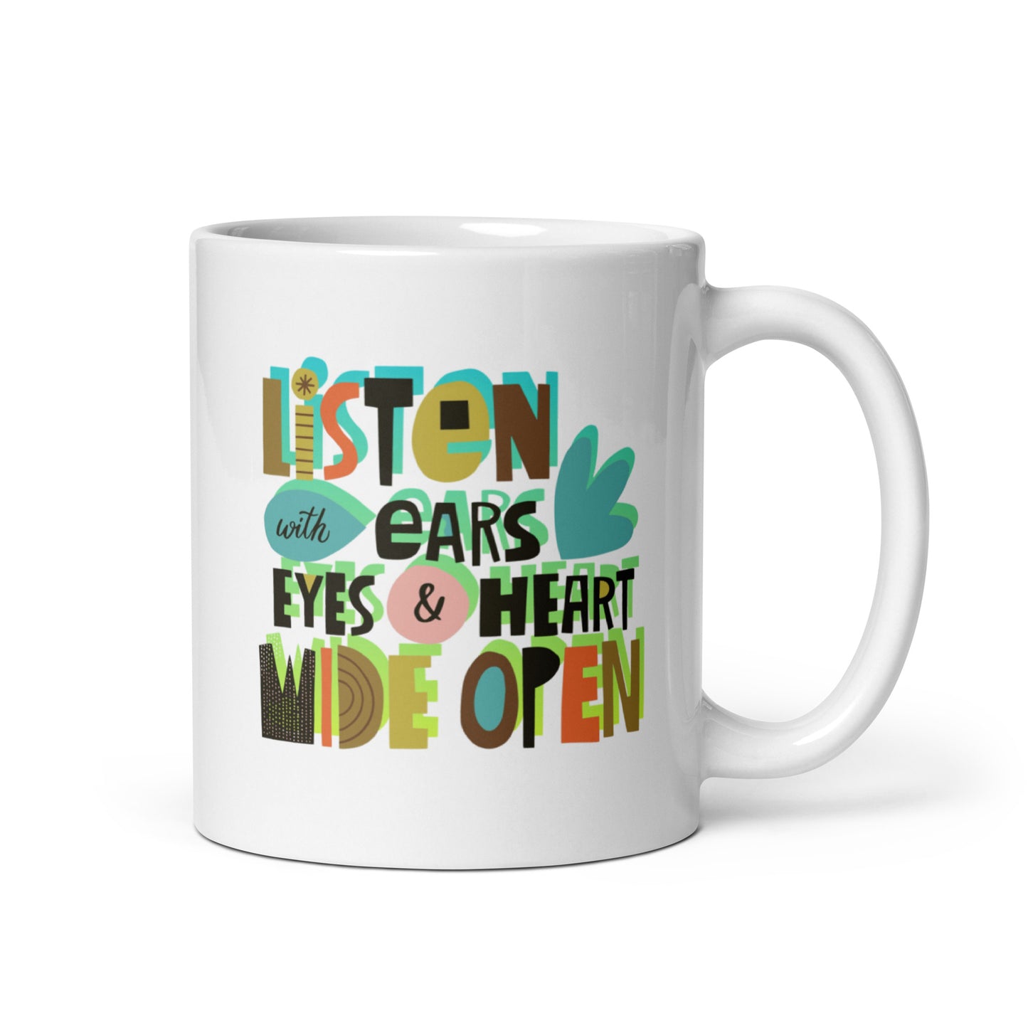 LISTEN white glossy mug